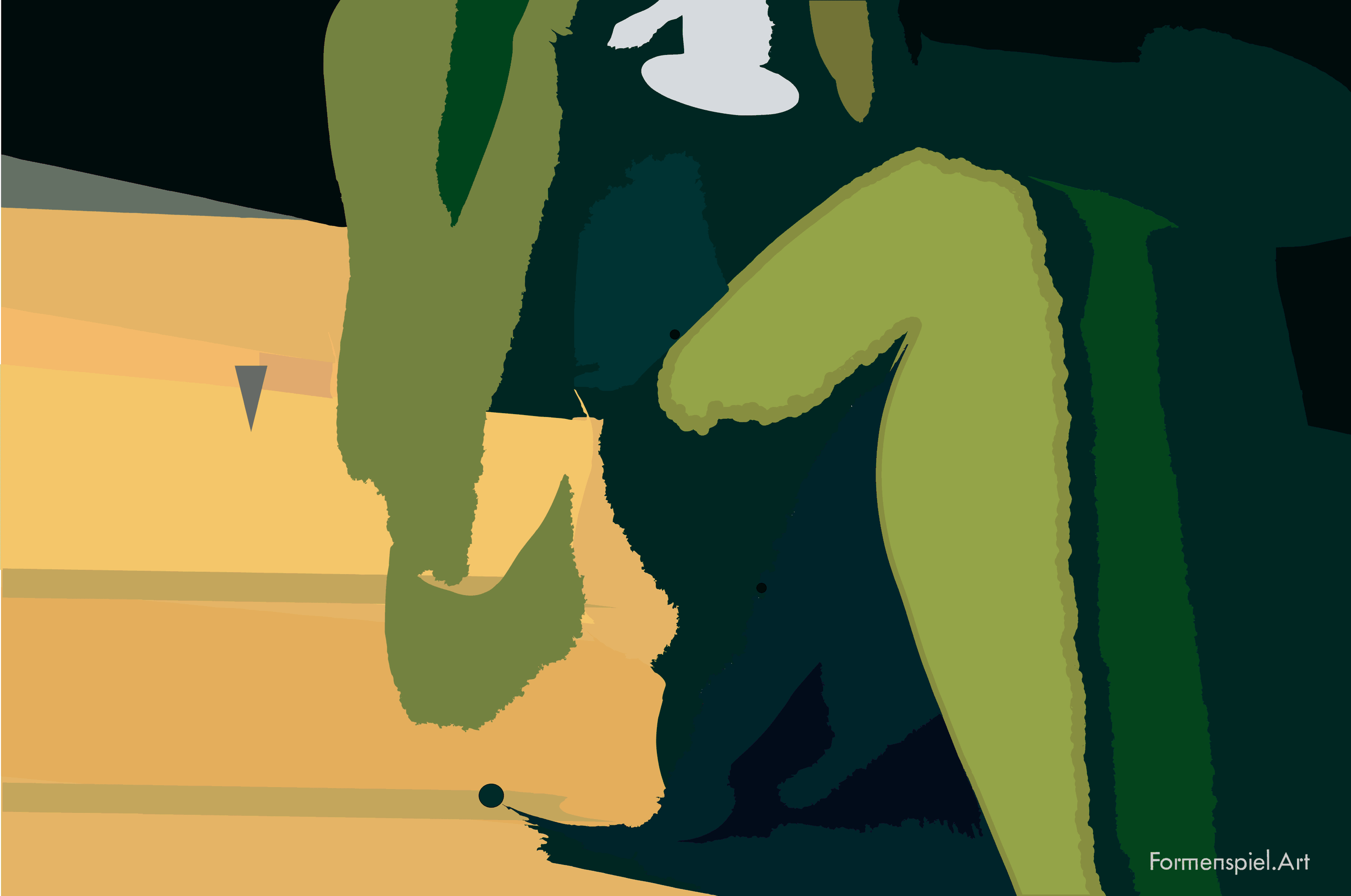 Ruhiges Bild einer jungen Frau mit Kelch, stark abstrahierte Darstellung in grün